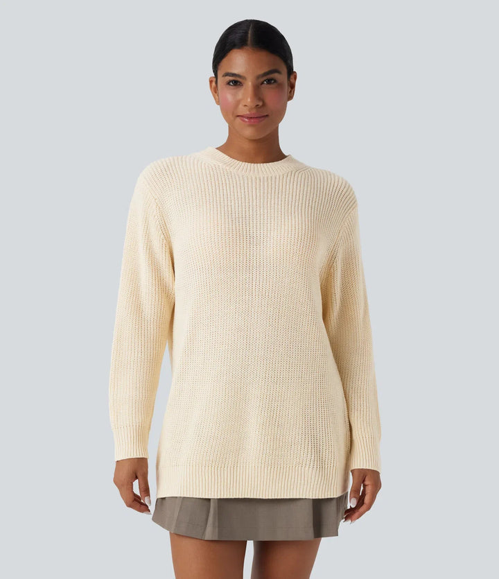 Round Neck Long Sleeve Work Jumper with Scarf