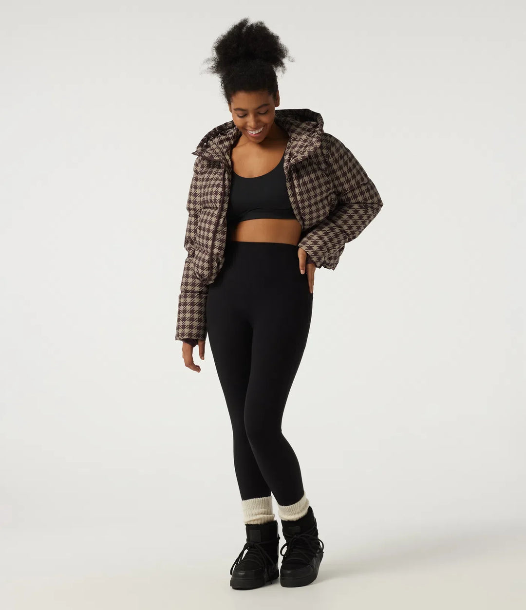 Removable Hood Long Sleeve Quilted Print Casual Down Jacket with Pockets