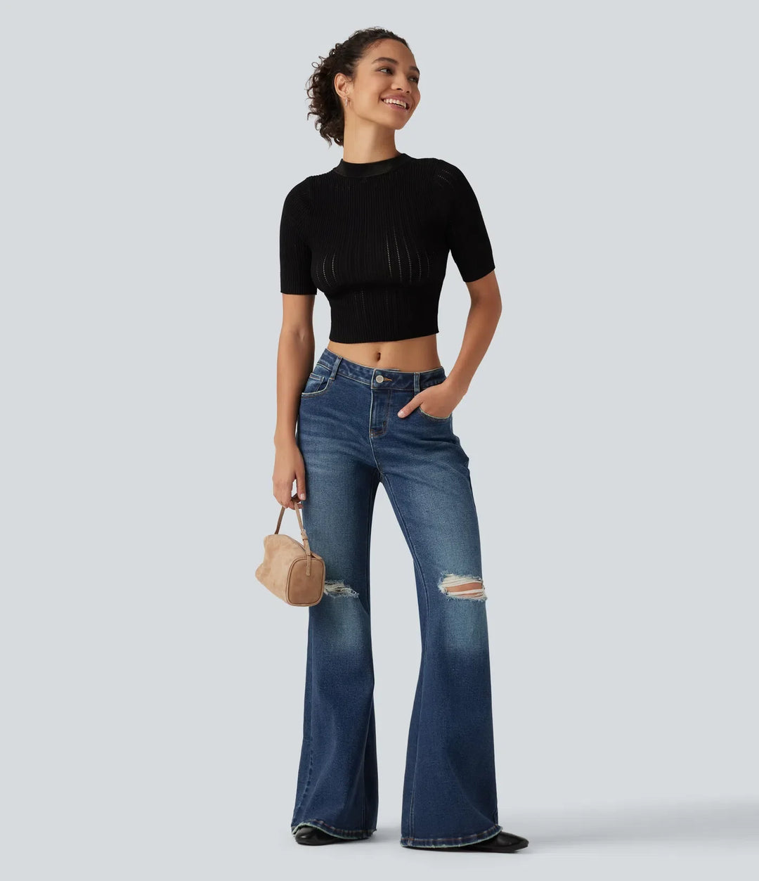 Low Rise Casual Flare Jeans with Pockets