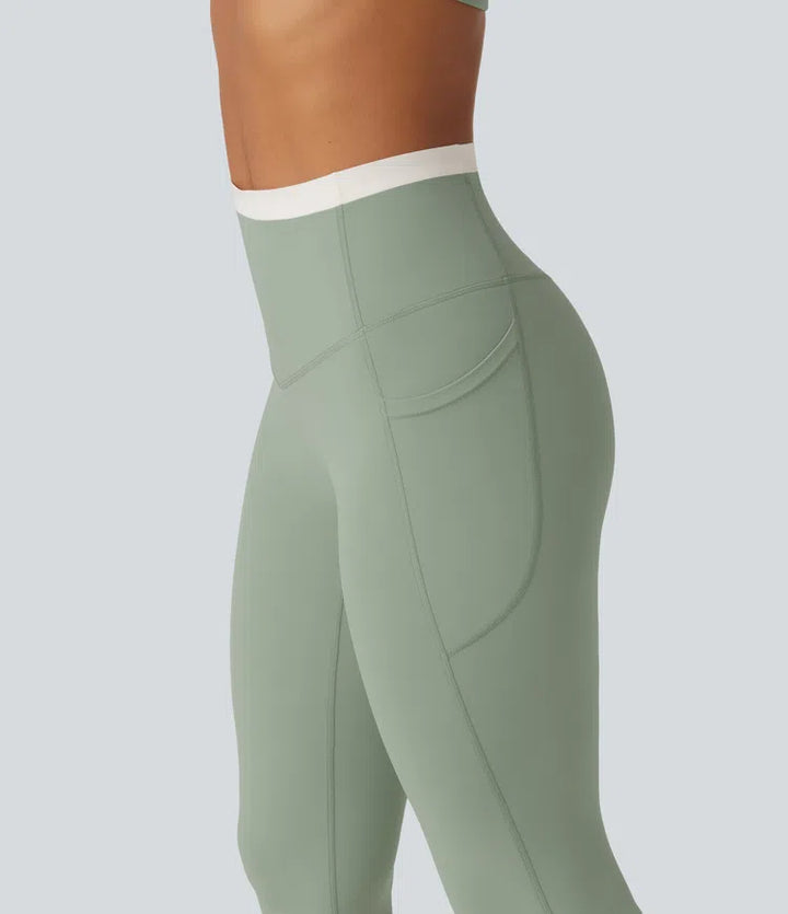 Halara UltraSculpt High Waisted Tummy Control colourBlock Skinny Yoga Leggings with Pockets
