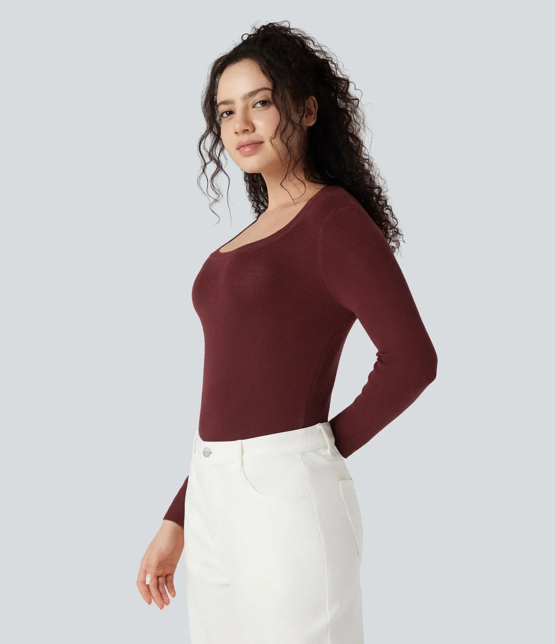 U-Neck Long Sleeve Wool-Blend Casual Jumper