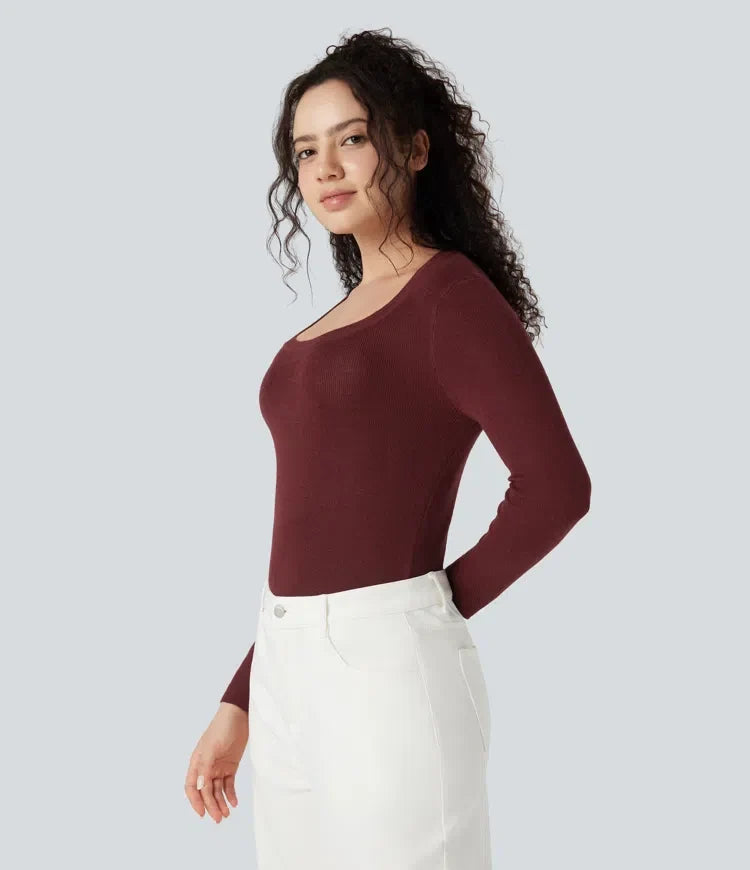 U-Neck Long Sleeve Wool-Blend Casual Jumper