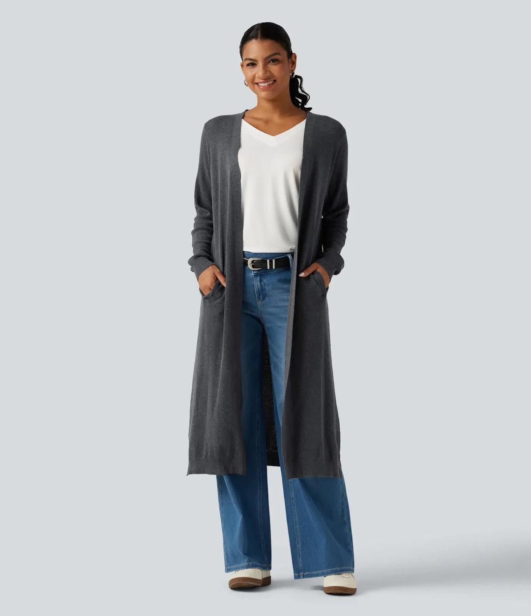 Long Sleeve Longline Work Cardigan with Pockets
