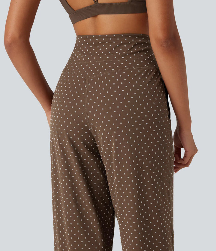 Halara UltraSculpt Flocked High Waisted Tummy Control Straight Leg Polka Dot Yoga Trousers with Pockets