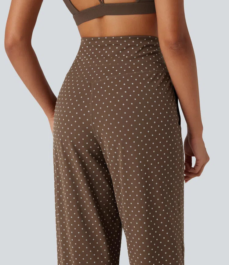 Halara UltraSculpt Flocked High Waisted Tummy Control Straight Leg Polka Dot Yoga Trousers with Pockets