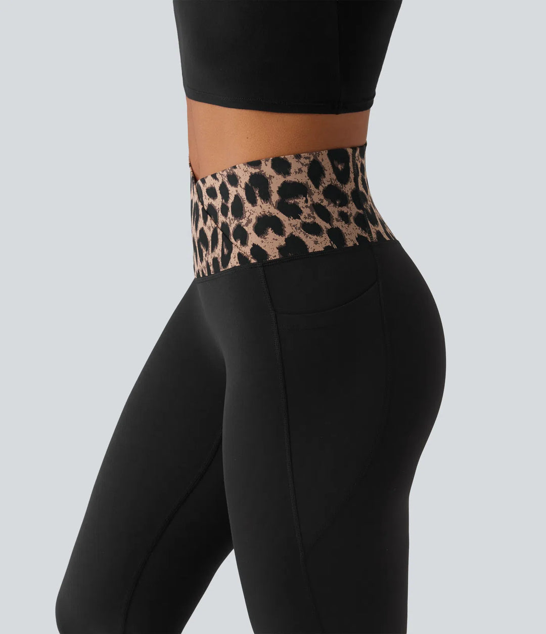 Halara UltraSculpt Leopard Print High Waisted Crossover InstantCool Casual Flare Trousers with Pockets