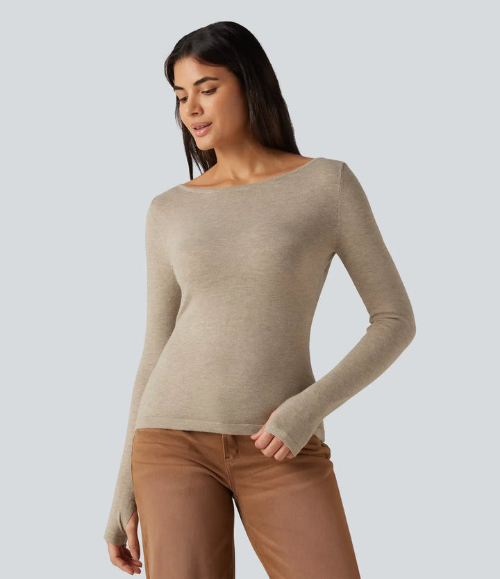 V Neck Long Sleeve Slim Casual Jumper