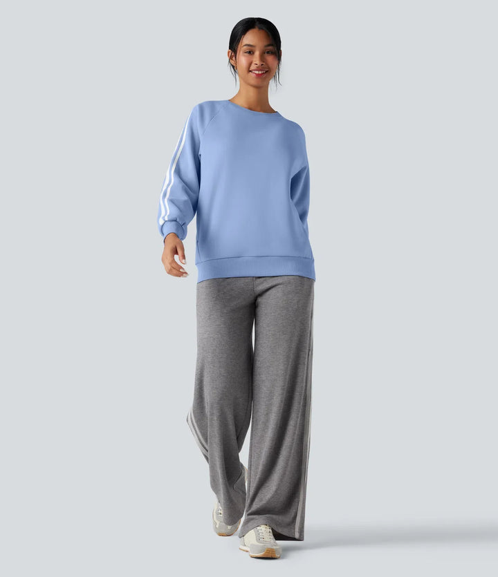 Round Neck Long Sleeve Color Block Fleece Casual Sweatshirt with Pockets