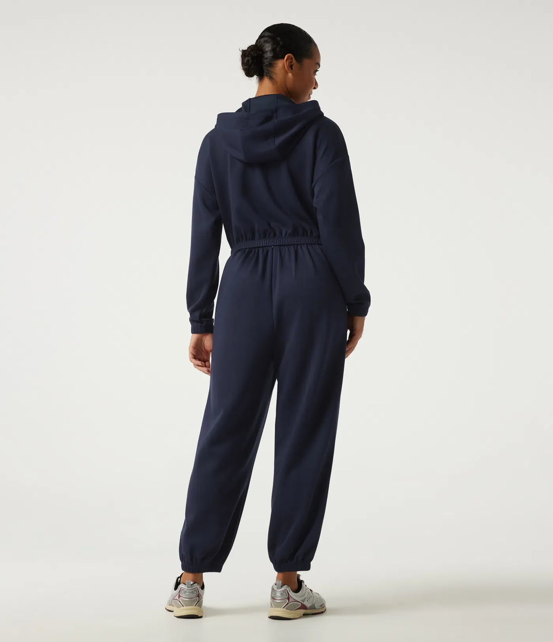 Hooded Dropped Long Sleeve Half Zip Tie Front Casual Jogger Jumpsuit with Pockets-Easy Peezy Edition