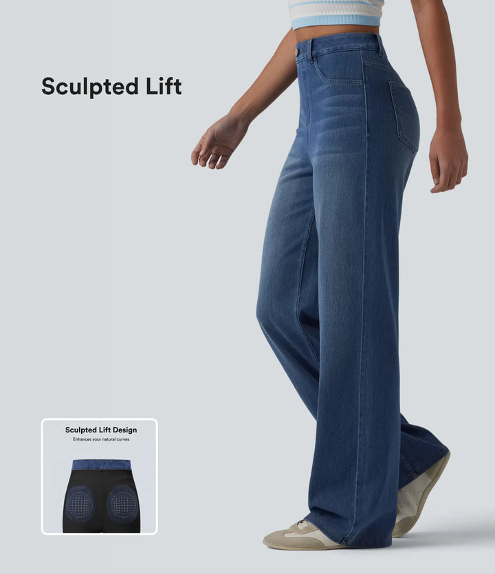 Halara Flex High Waisted Sculpted Lift Design Straight Leg Casual Jeans with Pockets