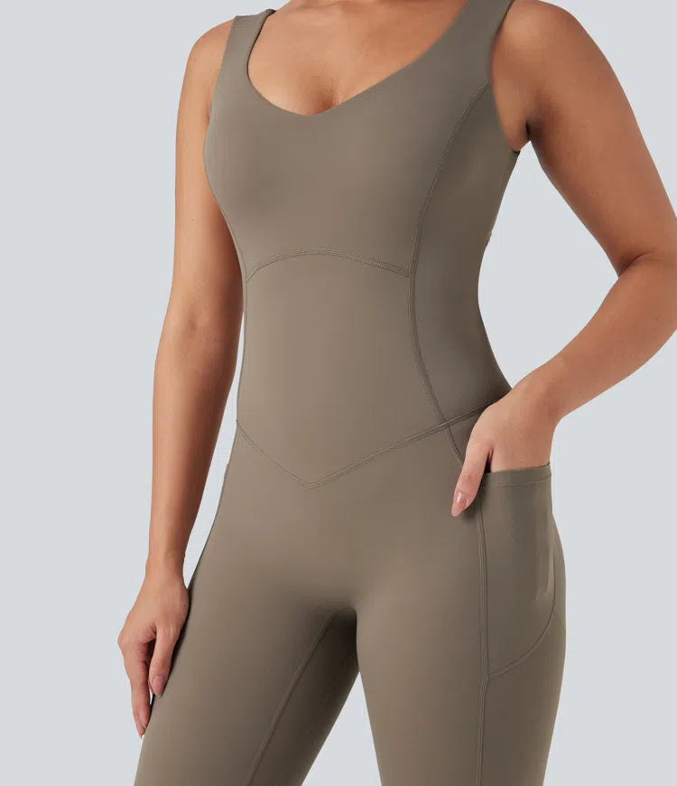 Halara UltraSculpt V Neck Tummy Control Butt Lifting Workout Jumpsuit with Pockets