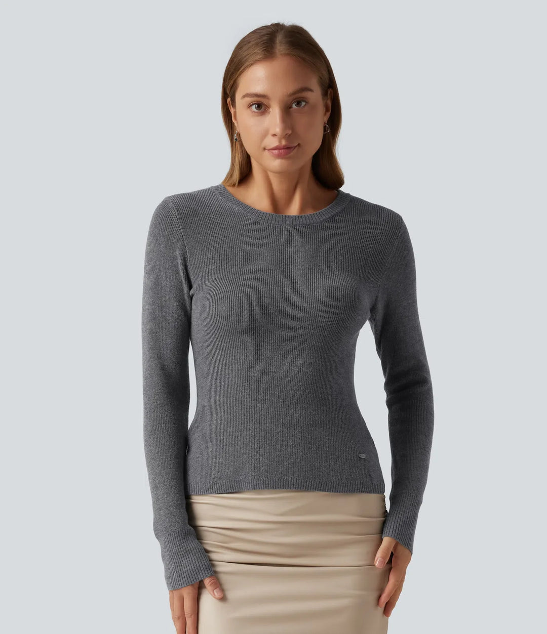 Round Neck Long Sleeve Cut Out Crossover Casual Jumper