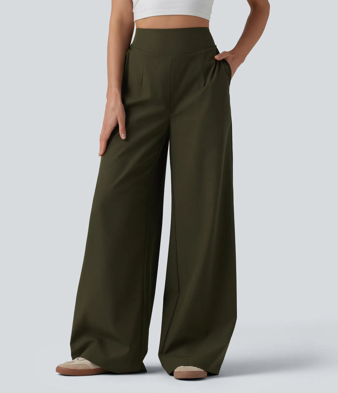 High Waisted Wide Leg Casual Trousers with Pockets