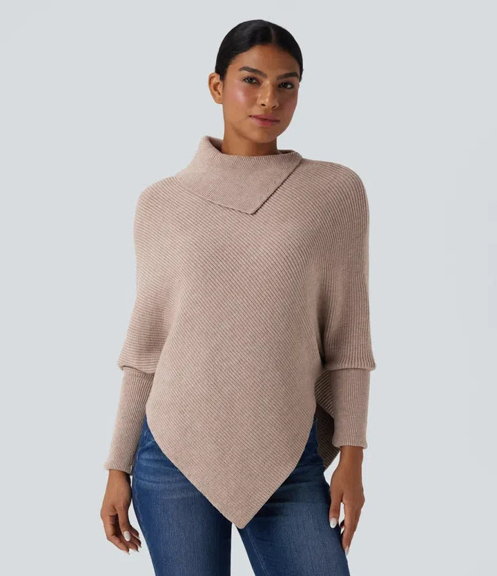 Turtleneck Batwing Sleeve Asymmetric Hem Casual Jumper