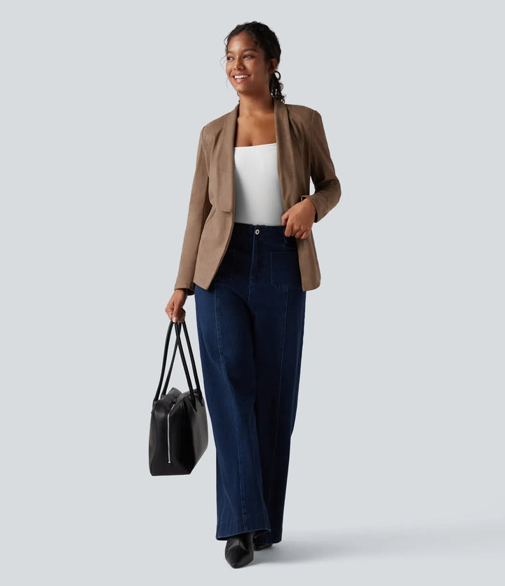 Shawl Collar Suede Work Blazer with Pockets