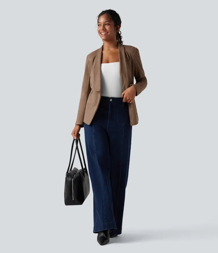 Shawl Collar Suede Work Blazer with Pockets