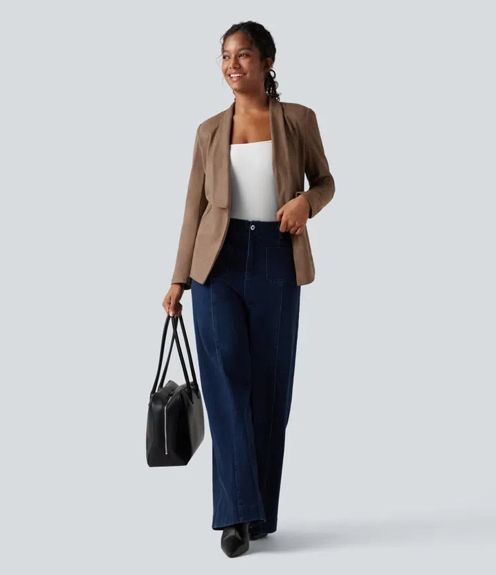 Shawl Collar Suede Work Blazer with Pockets