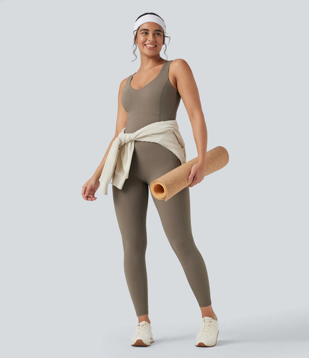 Halara UltraSculpt V Neck Tummy Control Butt Lifting Workout Jumpsuit with Pockets