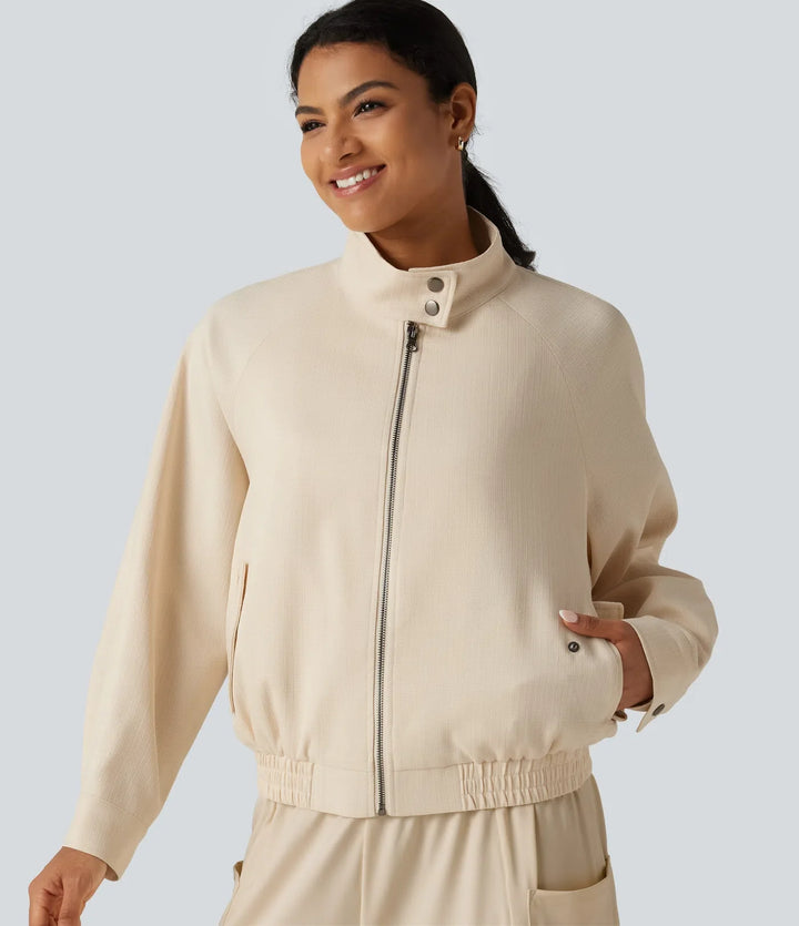 Mock Neck Long Sleeve Casual Jacket with Pockets