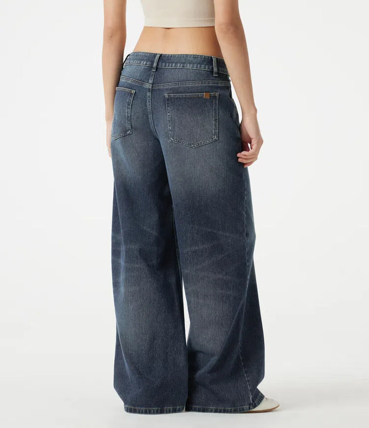 Halara Flex Asymmetric Low Rise Baggy Washed Casual Jeans with Pockets