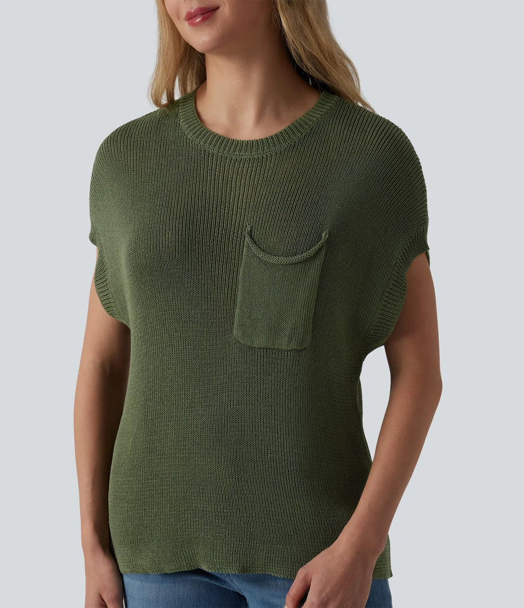 Round Neck Batwing Sleeve Casual Jumper with Pocket