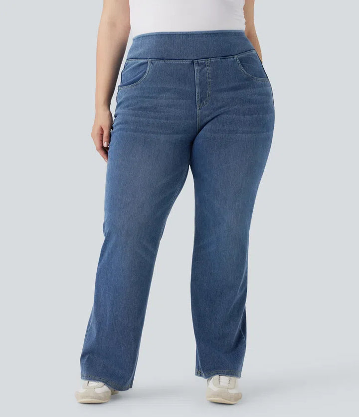 Halara Flex High Waisted Pockets Washed Casual Bootcut Plus Size Jeans