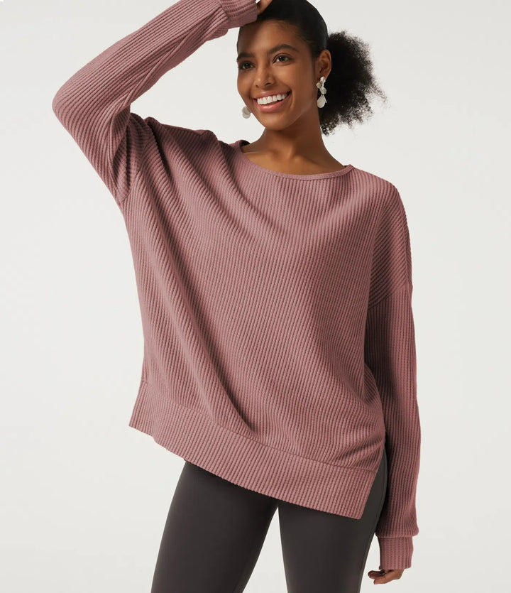 Round Neck Long Sleeve Slit Hem Casual Sweatshirt