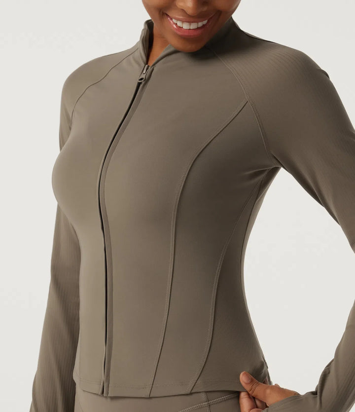 Halara UltraSculpt Mock Neck Long Sleeve Yoga Curvy Jacket with Thumbholes and Pockets