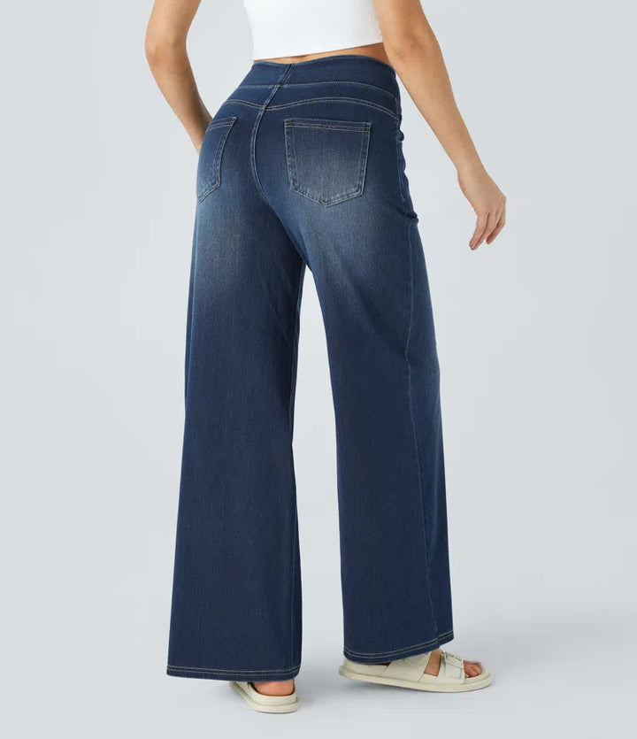 Halara Flex High Waisted Pockets Baggy Wide Leg Washed Casual Jeans