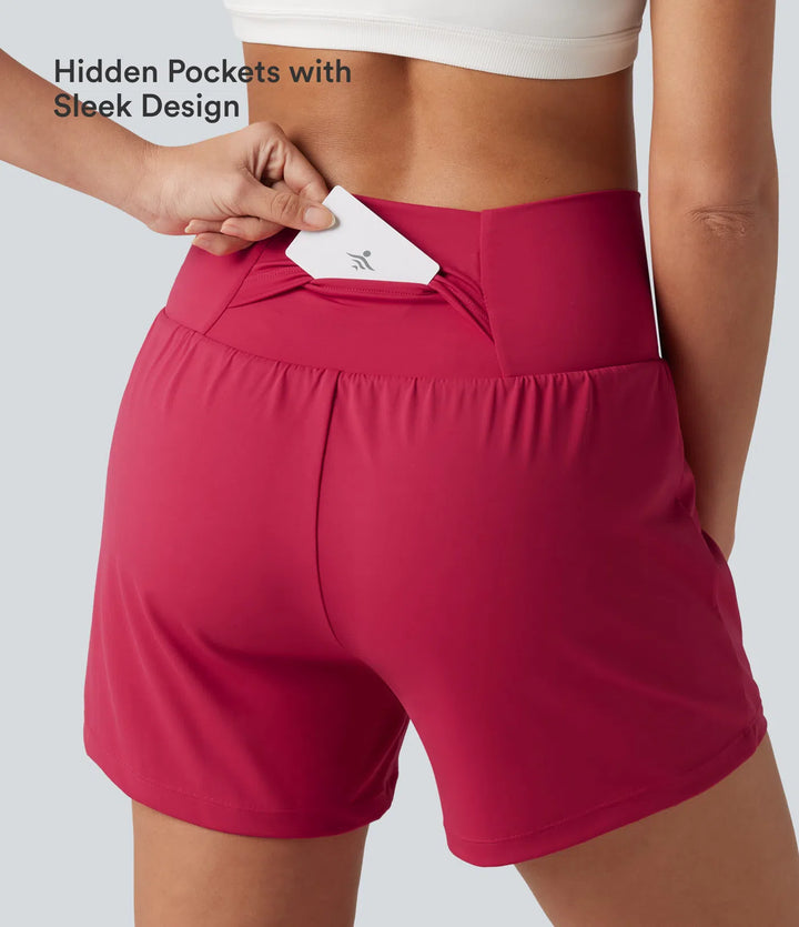 SoftlyZero Airy Crossover High Waisted 2-in-1 InstantCool Yoga Shorts 5&