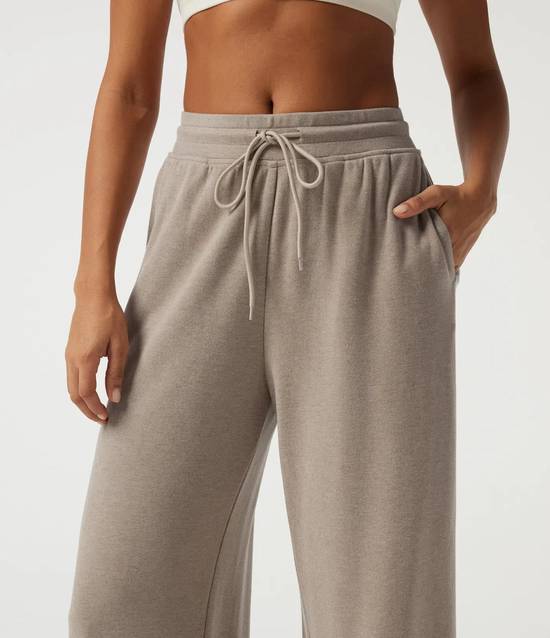 Mid Rise Drawstring Wide Leg Workout Trousers with Pockets