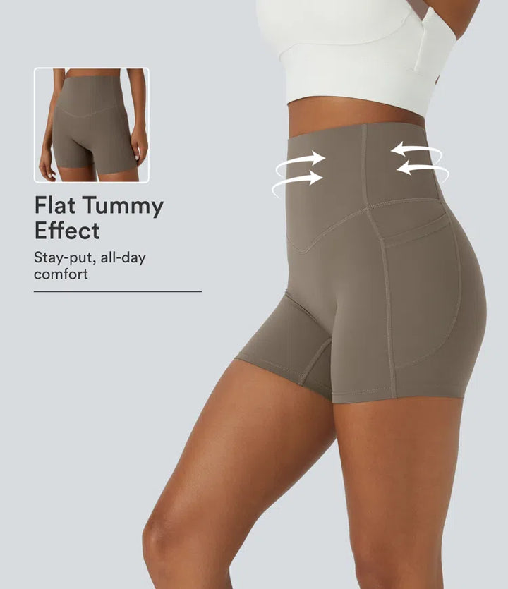 Halara UltraSculpt High Waisted Tummy Control Side Pocket Shaping Training Biker Shorts 5&