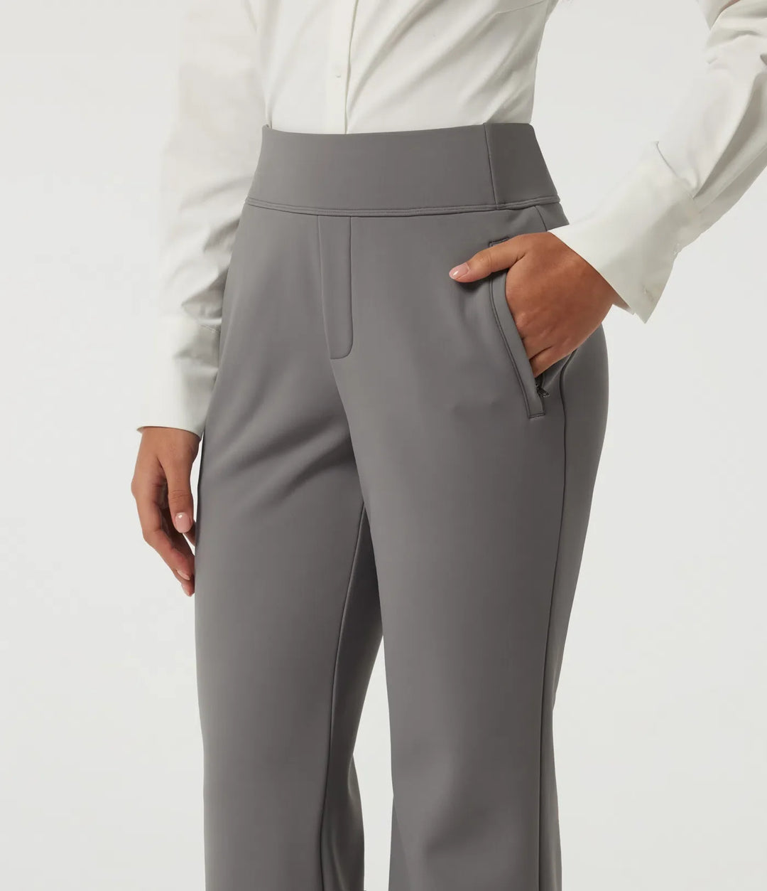 High Waisted Flare Fleece Work Trousers with Pockets