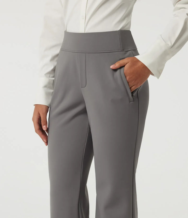 High Waisted Flare Fleece Work Trousers with Pockets