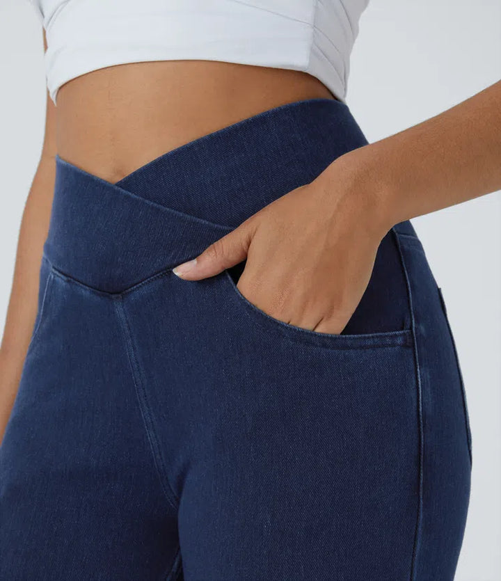 Halara Flex High Waisted Crossover Pockets Denim Work Leggings