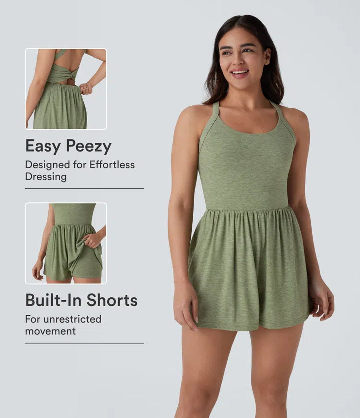 Backless Twisted Side Pocket 2-in-1 Resort Playsuit-Easy Peezy Edition