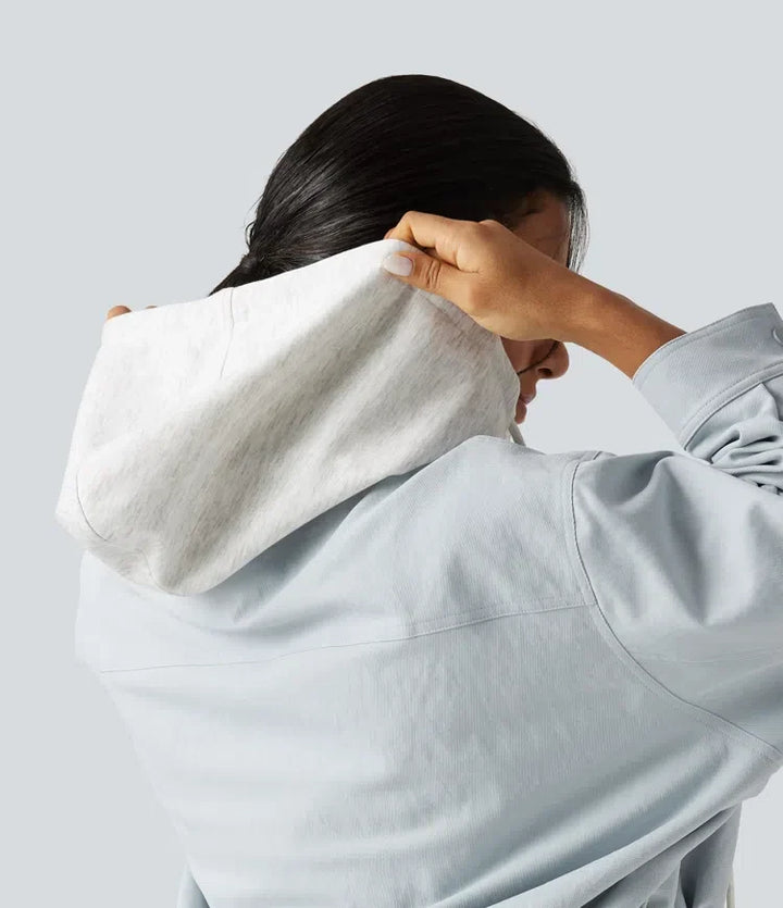 Hooded Long Sleeve Open Front Casual Jacket with Pockets