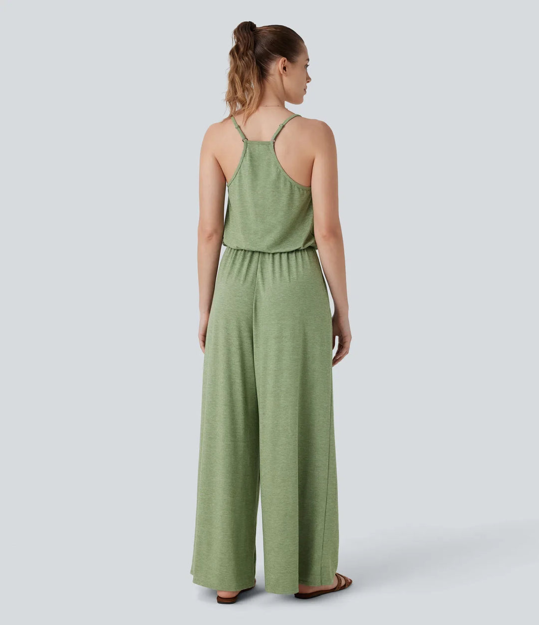 Adjustable &amp; Removable Strap Pocket Wide Leg Jumpsuit
