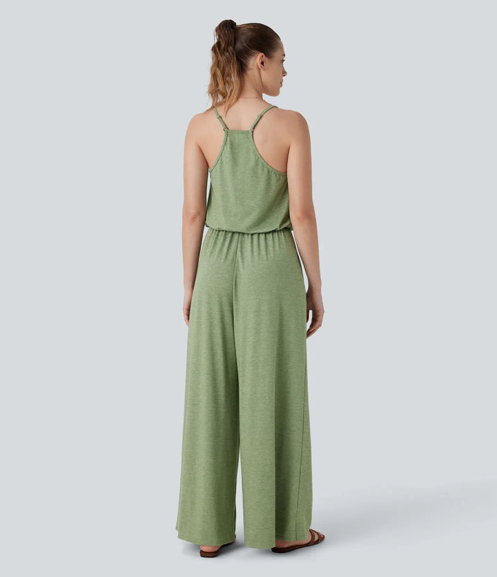 Adjustable &amp; Removable Strap Pocket Wide Leg Jumpsuit