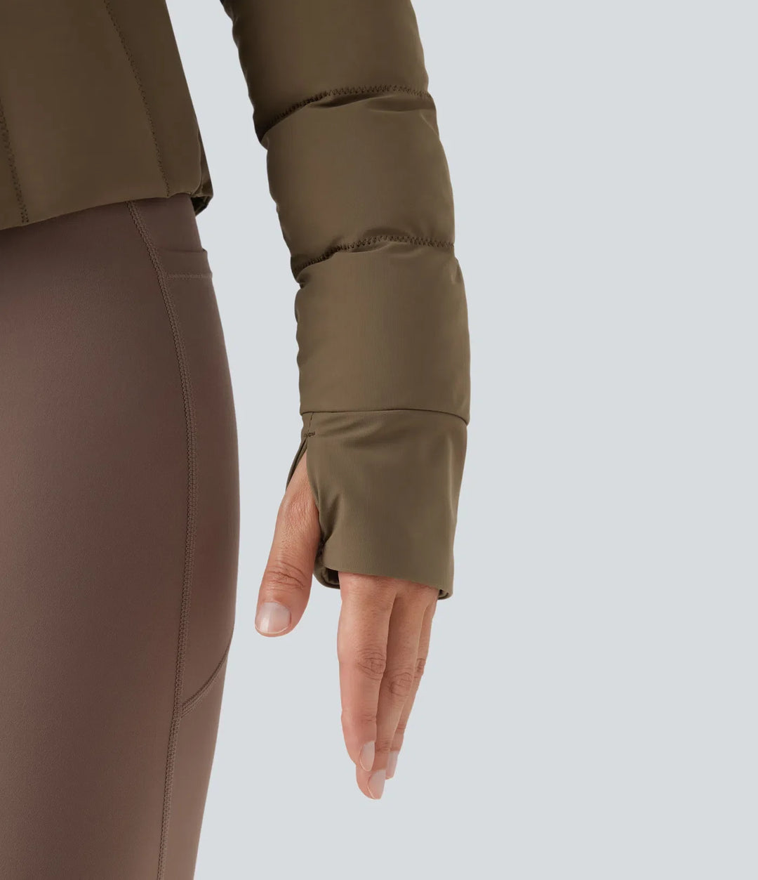 PuffFlex Stand Collar Thumb Holes Stretchy Workout Padded Jacket with Pockets