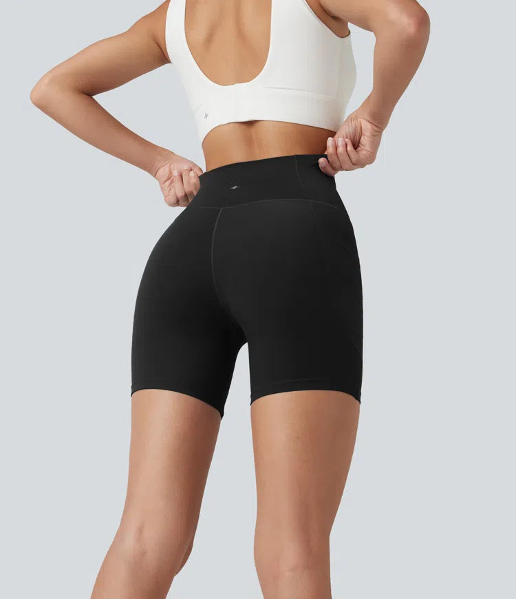 SoftlyZero High Waisted Crossover Yoga Biker Shorts 5&