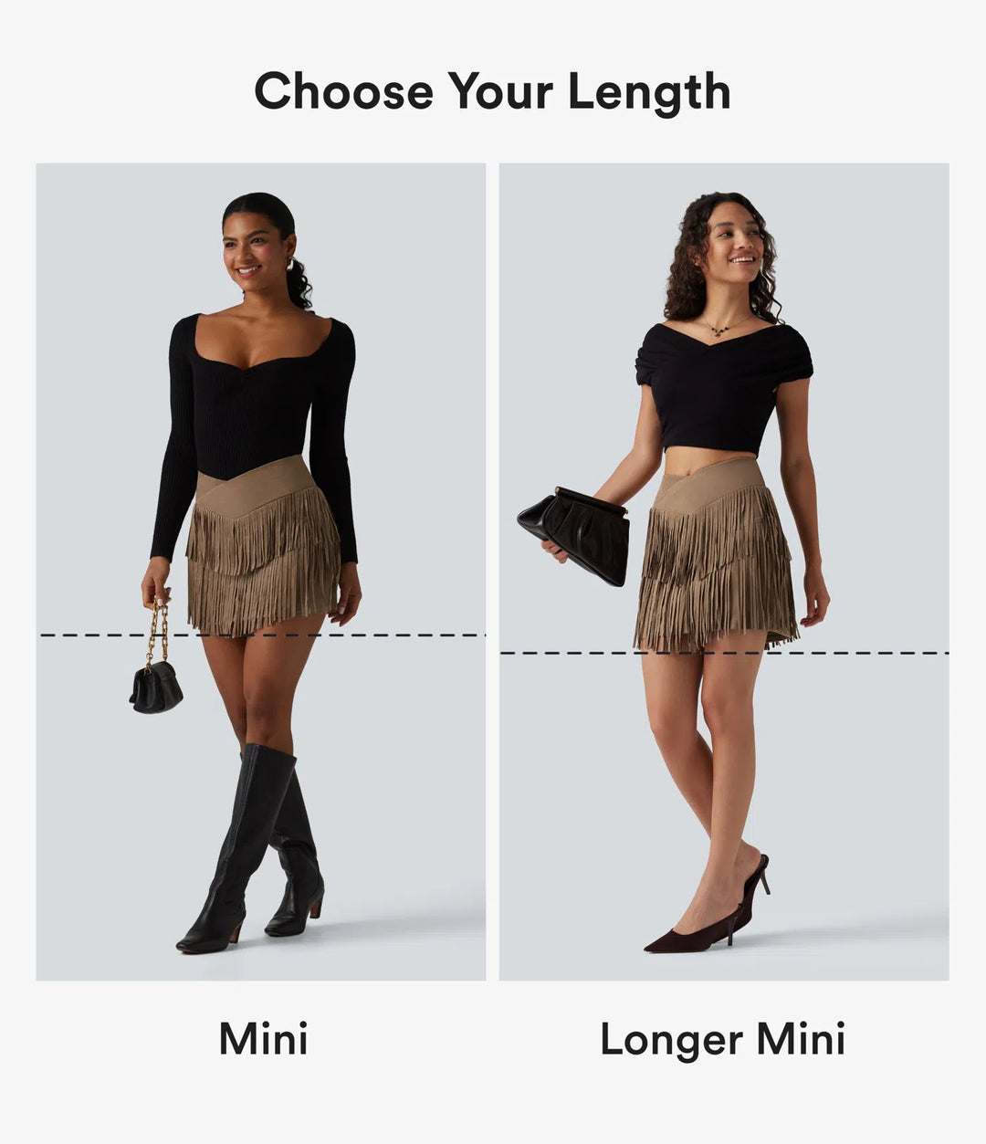 Crossover High Waisted 2-in-1 Fringe Hem Bodycon Mini Suede Party Skirt