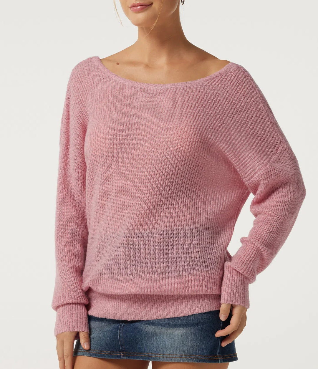 One Shoulder Crisscross Back Dropped Long Sleeve Relaxed Casual Jumper