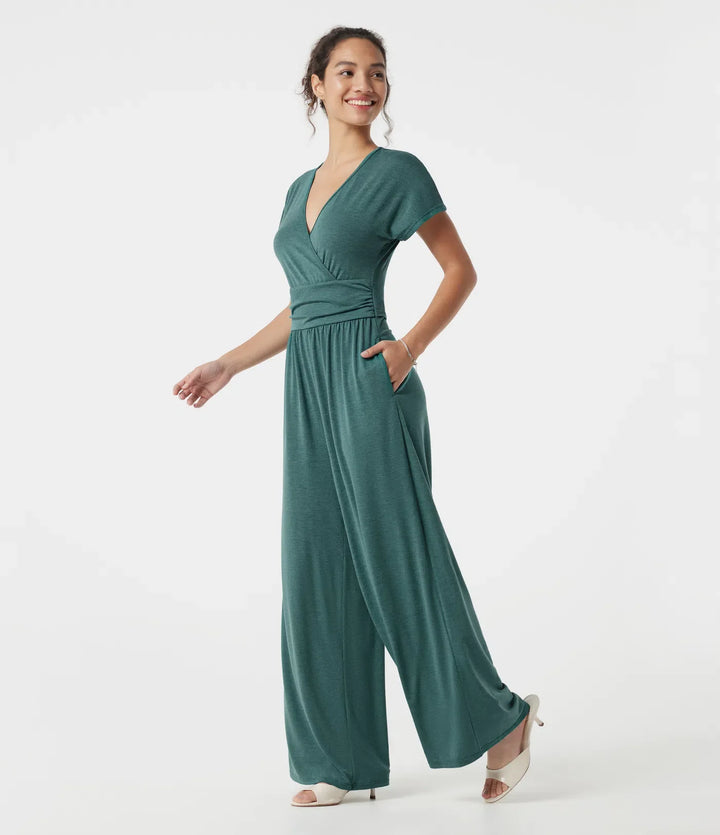 V Neck Batwing Sleeve Ruched Casual Jumpsuit with Pockets-Easy Peezy Edition