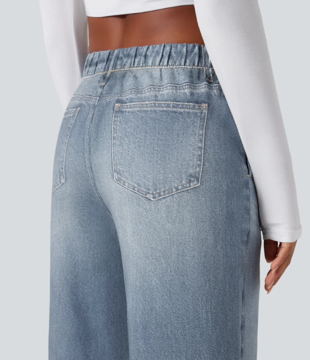 Mid Rise Denim Print French Terry Casual Sweattrousers Jeans with Pockets