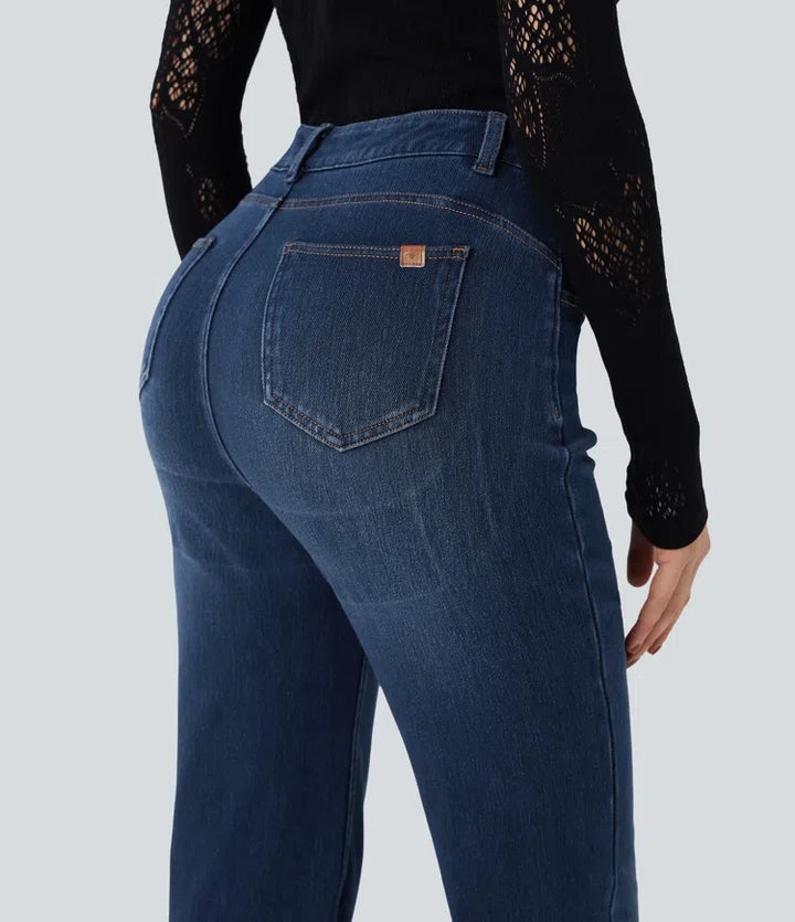 Halara Flex High Waisted Tummy Control Butt Lifting Denim Casual Bootcut Leggings with Pockets