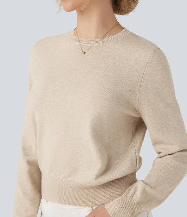 Round Neck Long Sleeve Wool-Blend Work Jumper