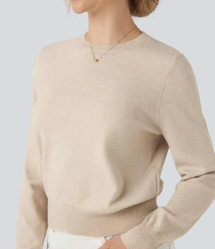 Round Neck Long Sleeve Wool-Blend Work Jumper