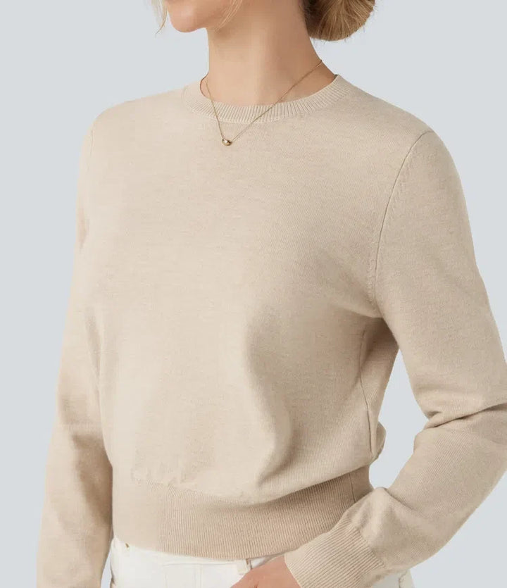 Round Neck Long Sleeve Wool-Blend Work Jumper