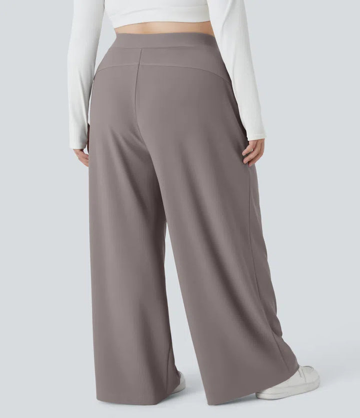 Halara Flex High Waisted Body Sculpt Waist-Slimming Pocket Wide Leg Micro Waffle Plus Size Work Trousers